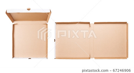 Open empty pizza box set isolated on white background. Flat lay Open empty pizza box set isolated on white background. Flat lay 67246906