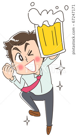 Illustration of a happy businessman toasting with beer 67247171