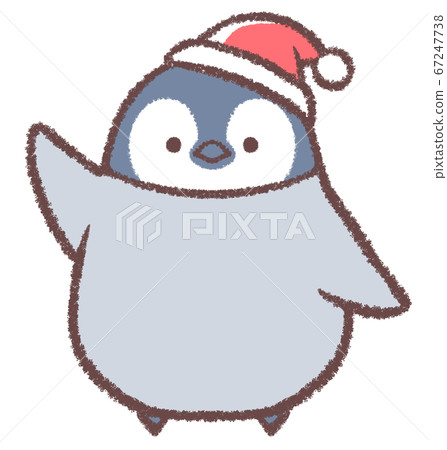 Penguin chick wearing a Christmas hat 67247738