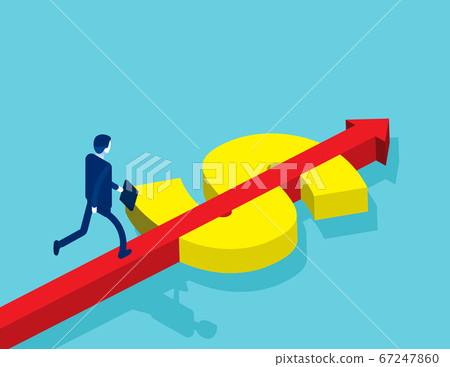 Businessman running on the money road. Arrow Businessman running on the money road. Arrow 67247860