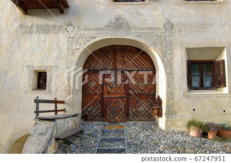 House with Fresco Decorations in Guarda village Engadine Switzerland House with Fresco Decorations in Guarda village Engadine Switzerland 67247951