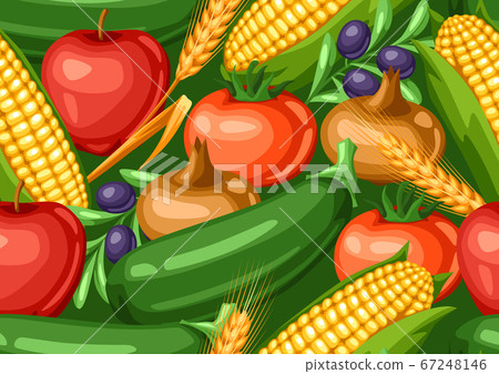 Harvest seamless pattern with fruits and... - Stock Illustration ...