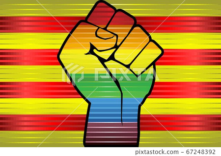Shiny LGBT Protest Fist on a Catalonia Flag 67248392