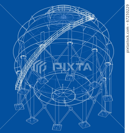 Spherical gas tank outline. 3D illustration 67250229