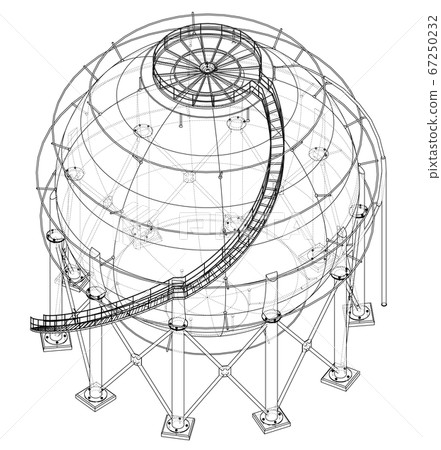Spherical gas tank outline. 3D illustration Spherical gas tank outline. 3D illustration 67250232