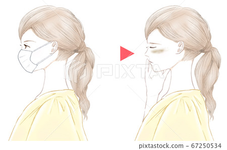 蒙面的配置文件的女人和口罩污點,擦和黃褐斑 蒙面的配置文件的女人和口罩污點,擦和黃褐斑 67250534