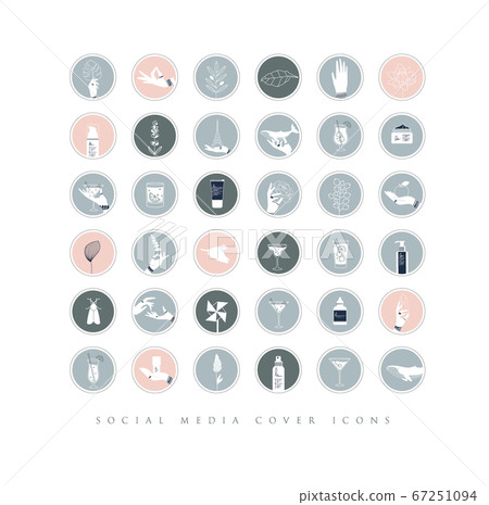 Hands and cosmetics social media cover icons gray 67251094