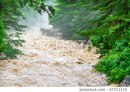 渾濁的水流，大雨過後的河流[長野縣] 67251219