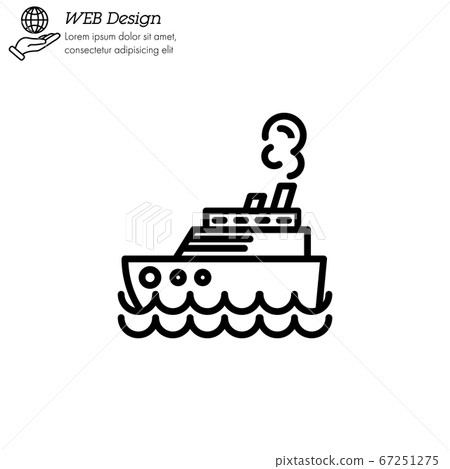Steamship, steamboat, Cruise sea ship icon thin line, linear, outline. Simple sign, logo. Steamship, steamboat, Cruise sea ship icon thin line, linear, outline. Simple sign, logo. 67251275