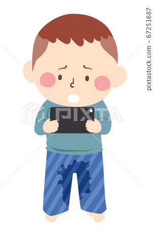 Kid Boy Cant Stop Playing Cellphone Illustration 67251687