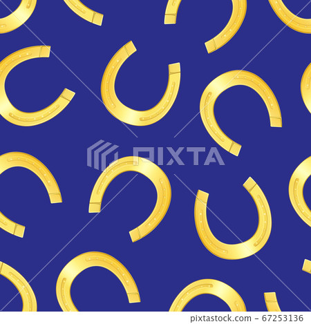 Realistic 3d Detailed Shiny Gold Horseshoe Seamless Pattern Background. Vector 67253136