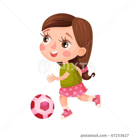 Cute Girl Character Wearing Trainers Playing Football Vector Illustration 67253627