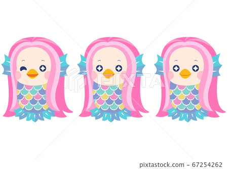 A cute and pop illustration of the youkai Amabier 3 different facial expression sets 67254262