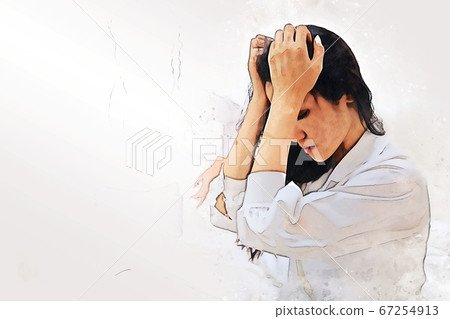 Abstract sadness portrait young woman in COVID-19 at home on watercolor illustration painting background. Abstract sadness portrait young woman in COVID-19 at home on watercolor illustration painting background. 67254913