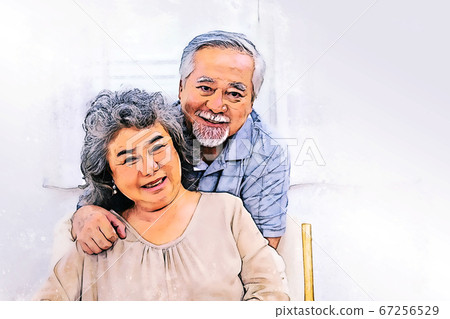 Abstract colorful happiness senior couple smile and relaxation on  watercolor illustration painting background. 67256529