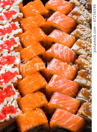 The delicious sushi roll with different ingredients 67256599