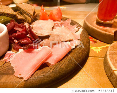 Meat snack with alcohol from meat, ham, basturma 67258231
