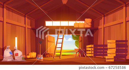 Barn on farm with harvest, straw and hay Barn on farm with harvest, straw and hay 67258586