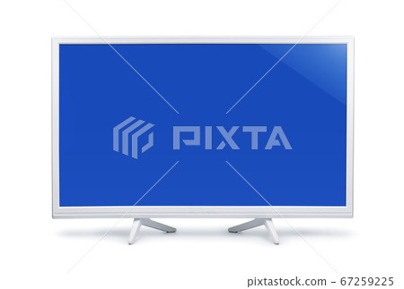 White wide screen LED TV with blank blue screen White wide screen LED TV with blank blue screen 67259225