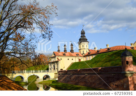 Old, ancient medieval castle with spiers Old, ancient medieval castle with spiers 67259391
