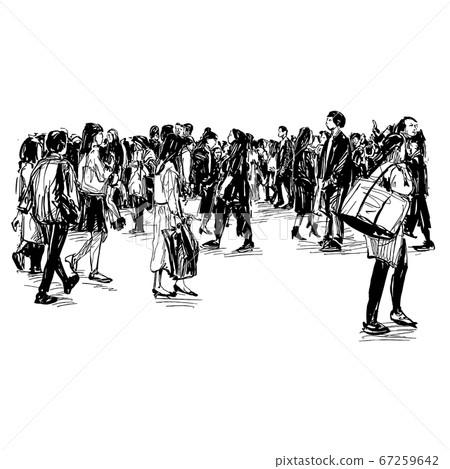 Drawing of the people are walking on street in Japan Drawing of the people are walking on street in Japan 67259642