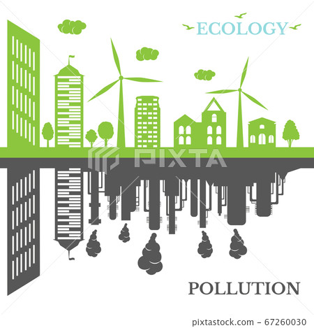 Ecological city vs pollution. Green city concept. Ecological city vs pollution. Green city concept. 67260030