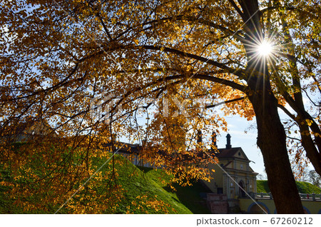 Old, ancient medieval castle with spiers 67260212