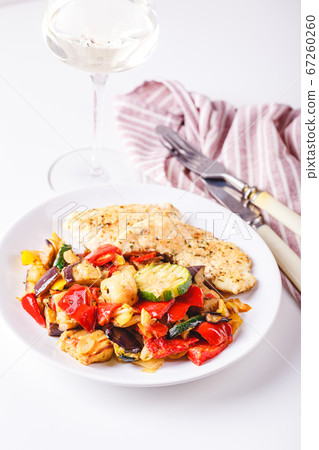 Grilled vegetables and fried chicken breast Grilled vegetables and fried chicken breast 67260260