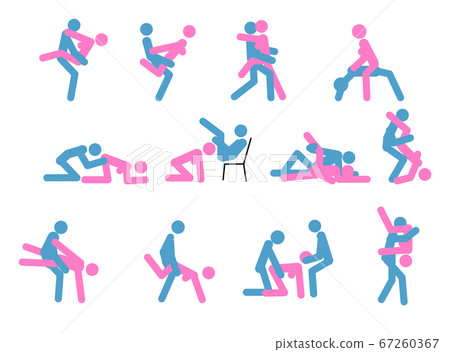 Cartoon Different Sex Poses or Position Couple Set Concept Of Passion Erotic Flat Design Style. 67260367