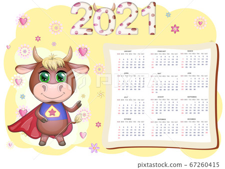 White ox calendar or planner for 2021 with cartoon bull, new year symbol, cover and 12 monthly White ox calendar or planner for 2021 with cartoon bull, new year symbol, cover and 12 monthly 67260415