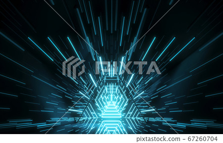 Abstract Futuristic Technology concept. Neon Hexagon Tunnel modern background. 3d rendering 67260704