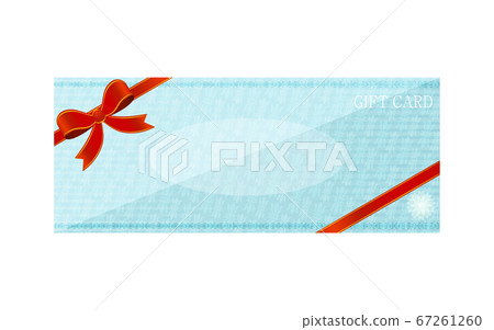 Blue gift card illustration with wrapping ribbon. 67261260
