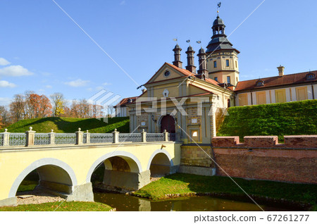 Old, ancient medieval castle with spiers 67261277