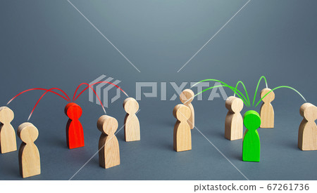 Red and green persons compete for influences on other people. Luring people to their side, imposing opinions. Fight for the minds. Build support, strengthen your position in a dispute or election. Red and green persons compete for influences on other people. Luring people to their side, imposing opinions. Fight for the minds. Build support, strengthen your position in a dispute or election. 67261736