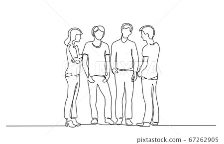 Continuous one line drawing. Group of teenager speaking 67262905