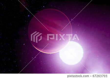 Fantastic exoplanet of green color. Elements of 67263703