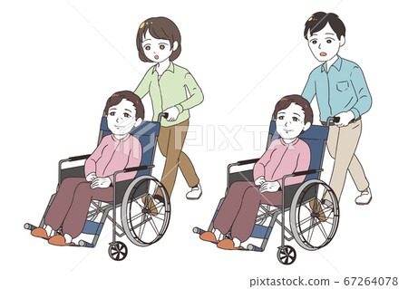 An elderly woman and a family caring with a... - Stock Illustration ...