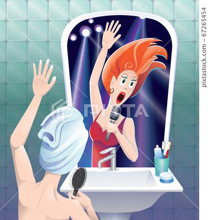 Young Funny Girl Singing In The Bathroom In Stock Illustration