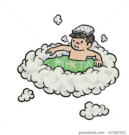 在雲層上方的露天浴池中沐浴的人 67265531