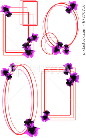 Vertical 4 types of purple goldfish vertical frame (red) Vertical 4 types of purple goldfish vertical frame (red) 67270716
