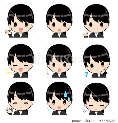 Illustration material (anime style): Facial expression set of a black-haired woman in a business suit Illustration material (anime style): Facial expression set of a black-haired woman in a business suit 67270988