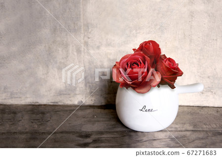 Red Rose flower In pot on vintage Background. Red Rose flower In pot on vintage Background. 67271683
