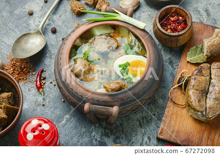 Homemade meat soup 67272098