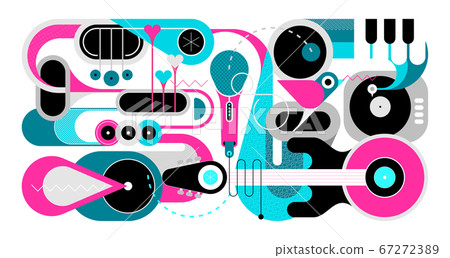 Music Instruments and Singing Bird vector 67272389