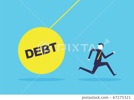 Businessman running from Iron pendulum debt 67275321