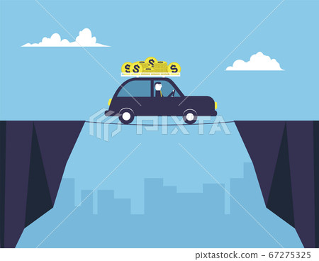 Businessman driving a car full of money over the 67275325