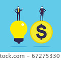 Business people standing on top of light bulb and 67275330