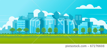 Horizontal banner, poster citylandscape with green park, trees, urban architecture, city background Horizontal banner, poster citylandscape with green park, trees, urban architecture, city background 67276608
