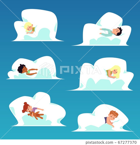 Sweet kids characters set sleeping in clouds flat vector illustration isolated. 67277370