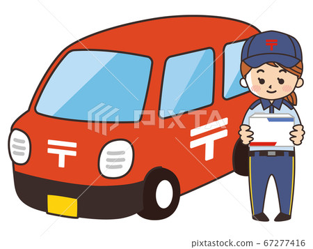 Postman woman and postal car 67277416